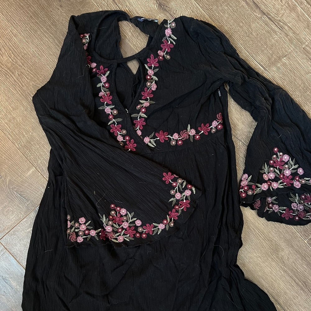 Floral Embroidered Black Dress